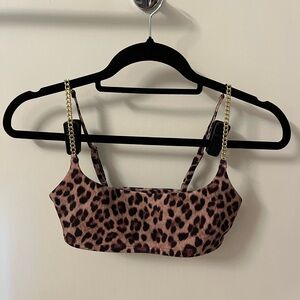 WeWoreWhat Animal Print Sports Bra with Gold Chains